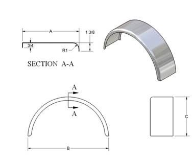 Kampco KA6404-125 - Aluminum Single Round Fender 10.75" x 32" x 15.5" Gauge .125